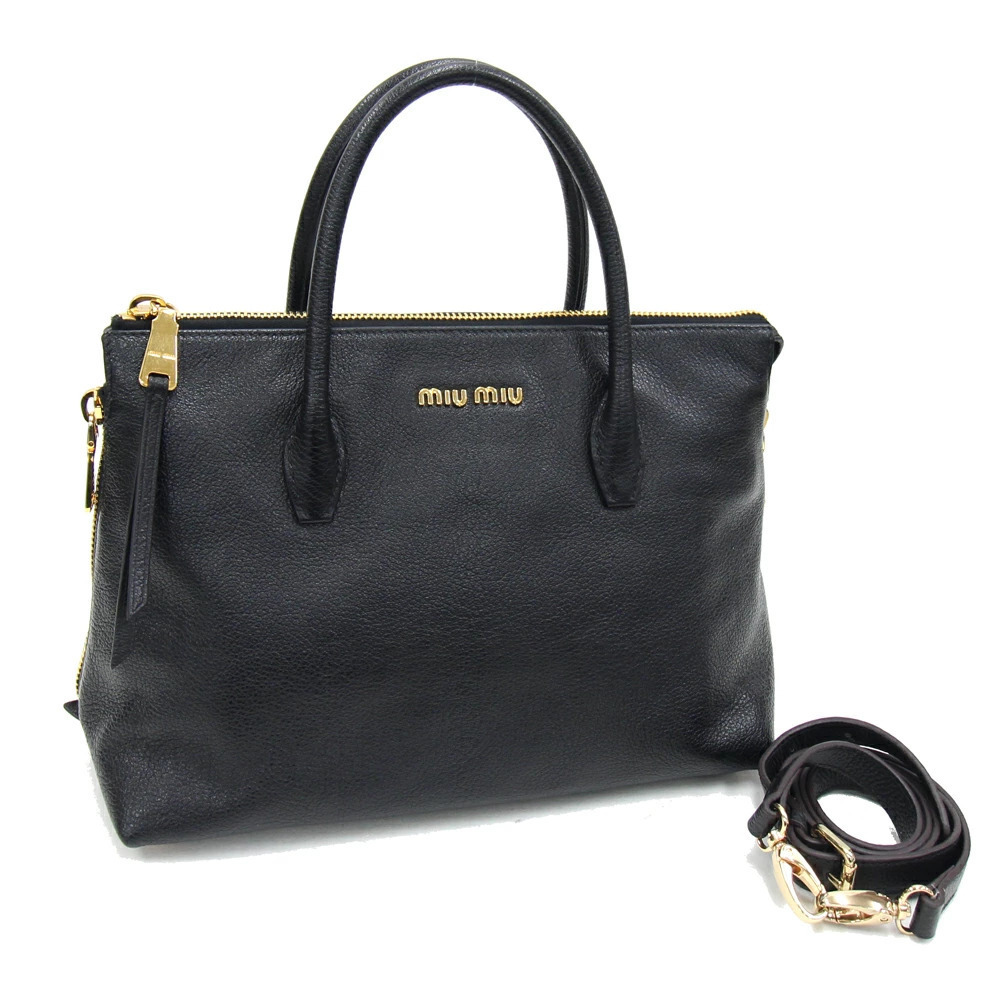 Miu MIu Handbag Madras Black Leather Shoulder Bag Crossbody Tote